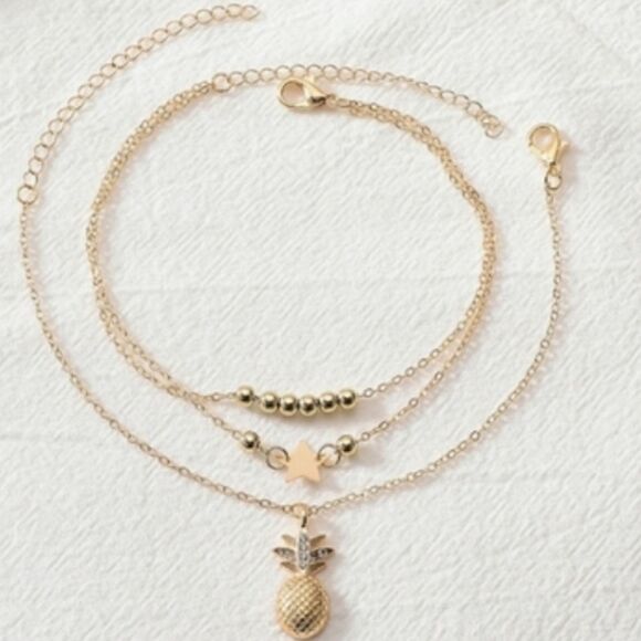 New PINEAPPLE STAR & GOLD BEAD anklet set - Picture 3 of 11